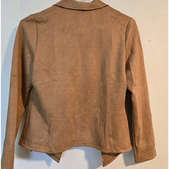 PRETTY‎ GARDEN Amazon Collared Neck Long Sleeve Suede Jacket Brown Small EUC! - Picture 3 of 7